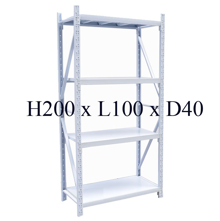 Boltless Rack H200 × L100 × D40cm, shown with four shelves