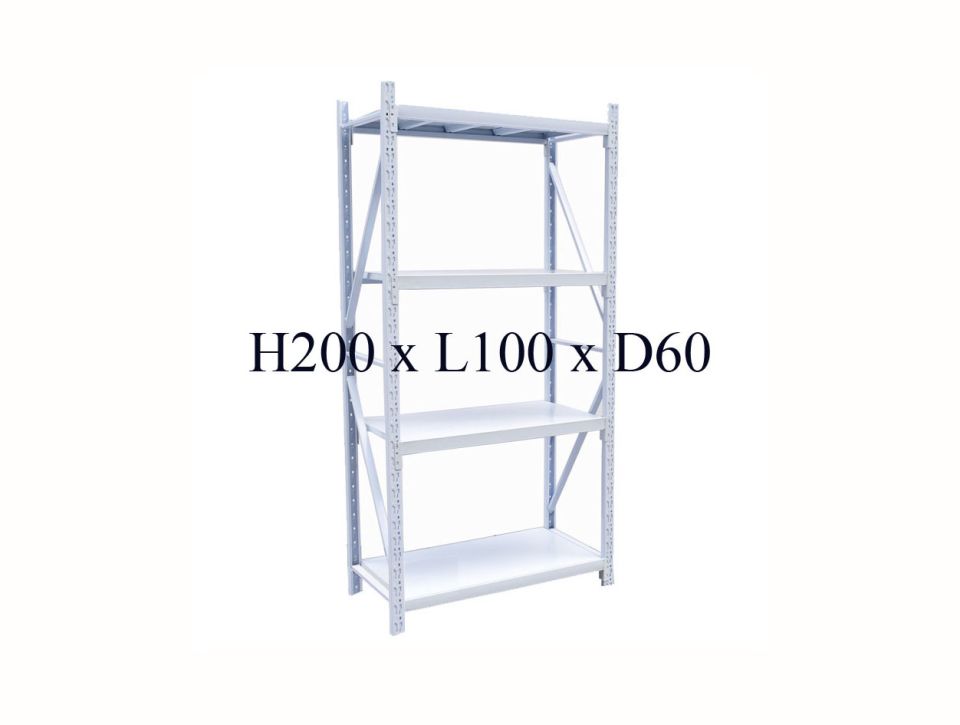 Boltless Rack H200 × L100 × D60cm, shown with four shelves