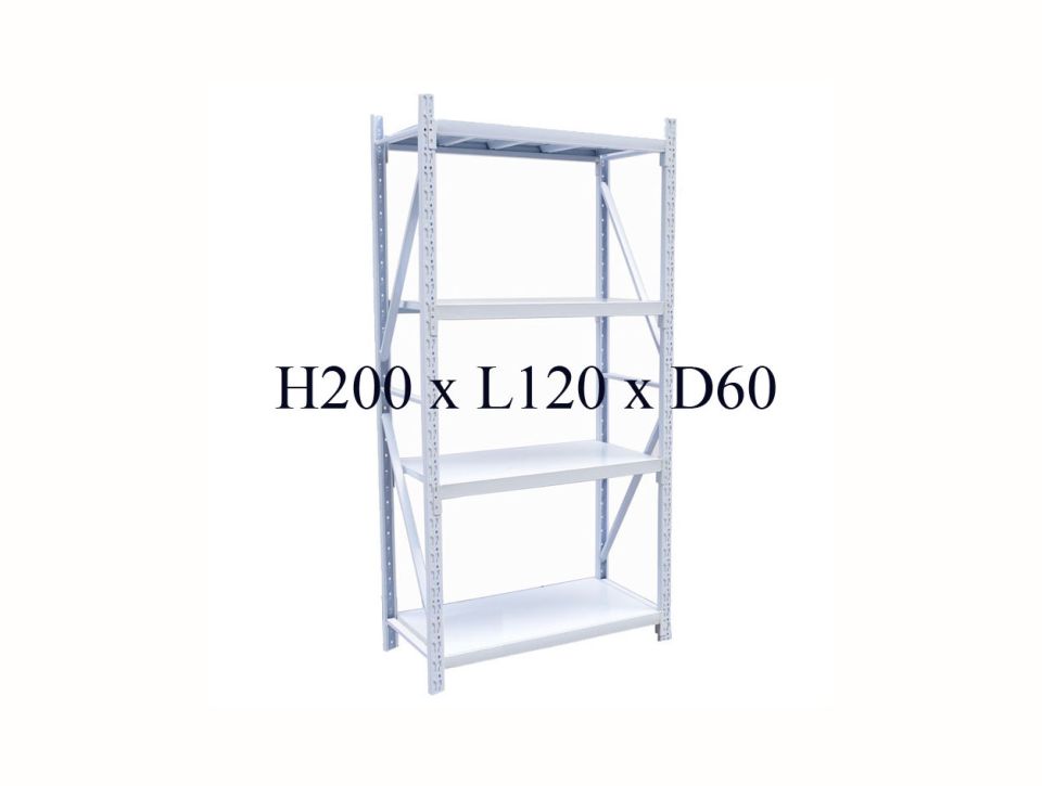 Boltless Rack H200 × L120 × D60cm, shown with four shelves