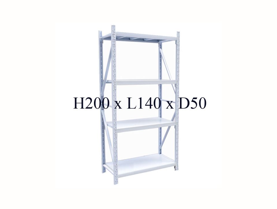 Boltless Rack H200 × L140 × D50cm, shown with four shelves