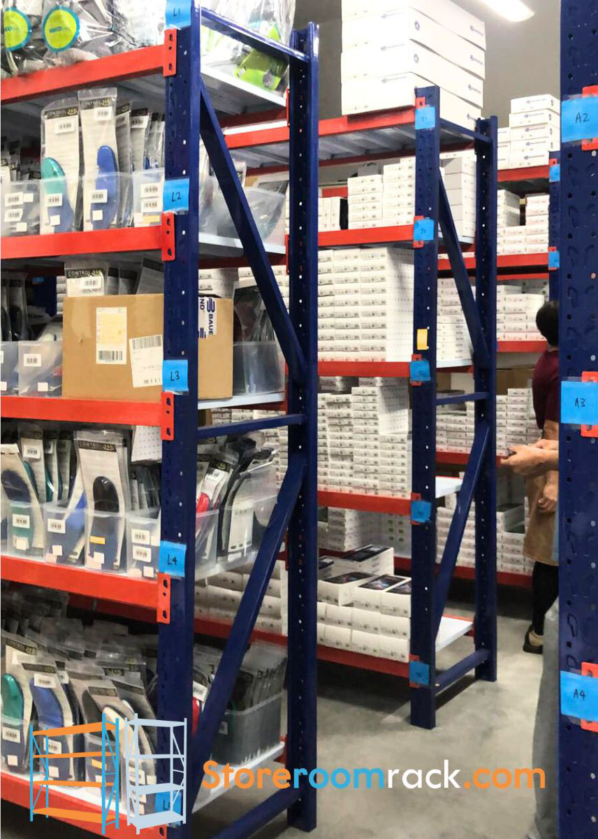 Packed stockroom — Retail store, commercial racking installation in Singapore