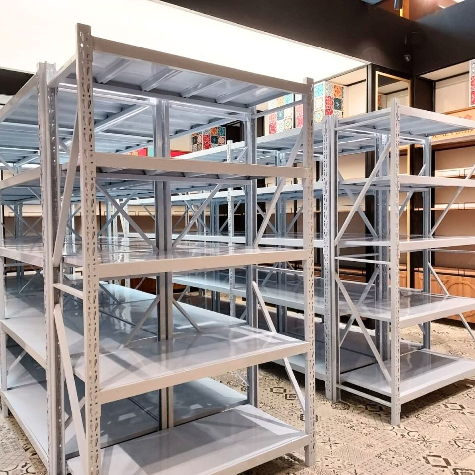 White boltless racks set up in an office